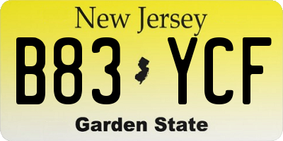 NJ license plate B83YCF
