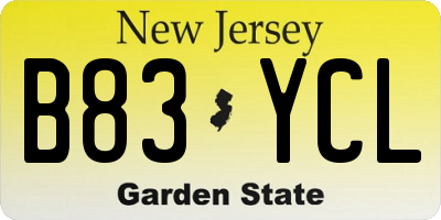 NJ license plate B83YCL
