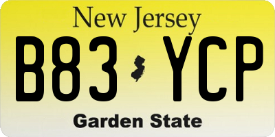 NJ license plate B83YCP