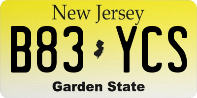 NJ license plate B83YCS