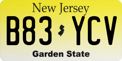 NJ license plate B83YCV