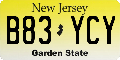 NJ license plate B83YCY