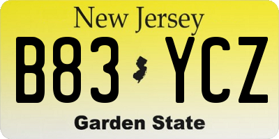 NJ license plate B83YCZ