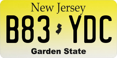 NJ license plate B83YDC
