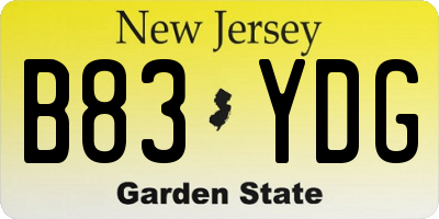 NJ license plate B83YDG