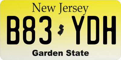 NJ license plate B83YDH