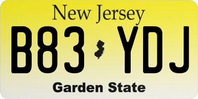 NJ license plate B83YDJ