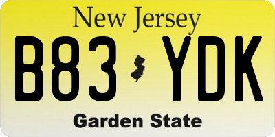 NJ license plate B83YDK