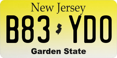 NJ license plate B83YDO