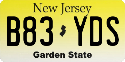 NJ license plate B83YDS