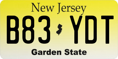 NJ license plate B83YDT