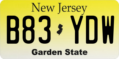 NJ license plate B83YDW