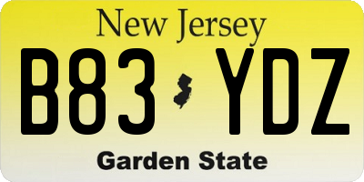 NJ license plate B83YDZ