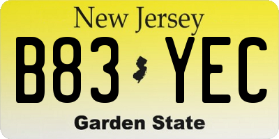 NJ license plate B83YEC