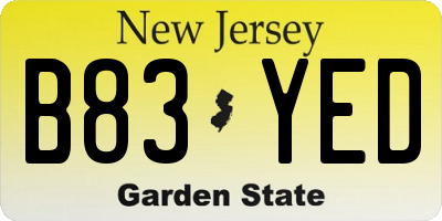 NJ license plate B83YED