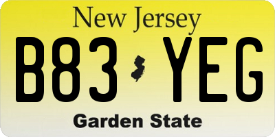 NJ license plate B83YEG