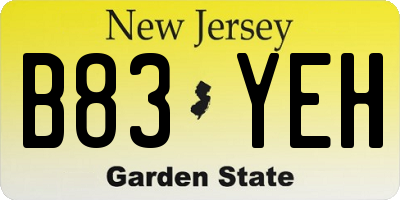 NJ license plate B83YEH