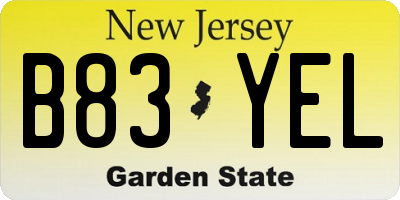 NJ license plate B83YEL