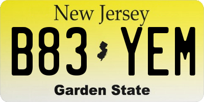 NJ license plate B83YEM