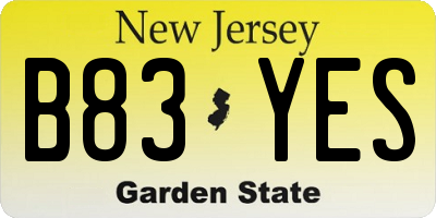 NJ license plate B83YES