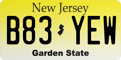 NJ license plate B83YEW