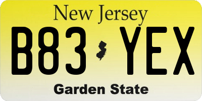 NJ license plate B83YEX