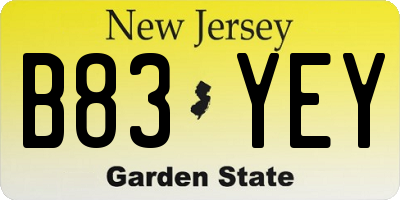 NJ license plate B83YEY