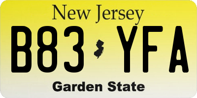 NJ license plate B83YFA
