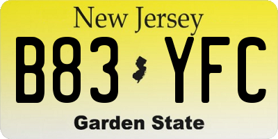 NJ license plate B83YFC