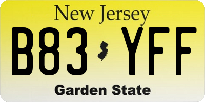 NJ license plate B83YFF