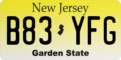 NJ license plate B83YFG