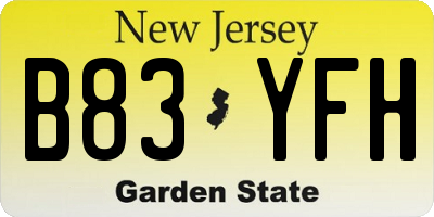 NJ license plate B83YFH