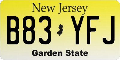 NJ license plate B83YFJ