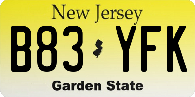 NJ license plate B83YFK