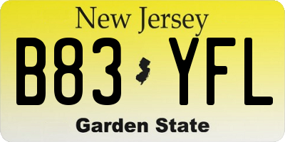 NJ license plate B83YFL