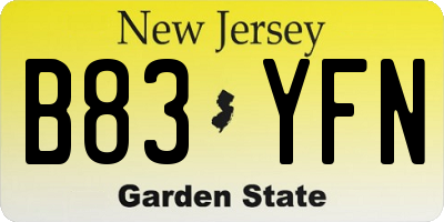 NJ license plate B83YFN