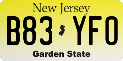NJ license plate B83YFO