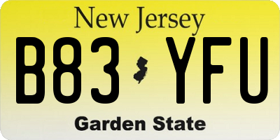 NJ license plate B83YFU