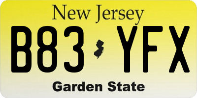 NJ license plate B83YFX