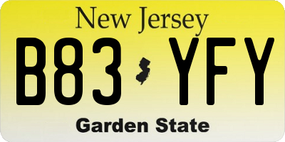 NJ license plate B83YFY