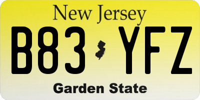 NJ license plate B83YFZ