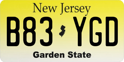 NJ license plate B83YGD
