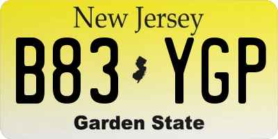 NJ license plate B83YGP