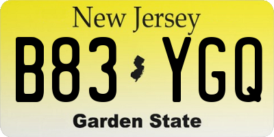 NJ license plate B83YGQ
