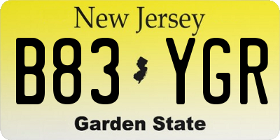 NJ license plate B83YGR