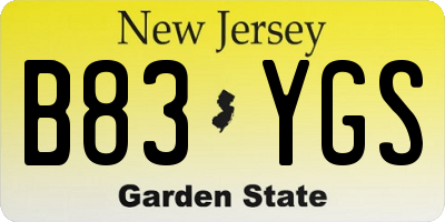 NJ license plate B83YGS