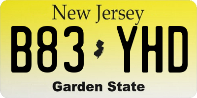 NJ license plate B83YHD