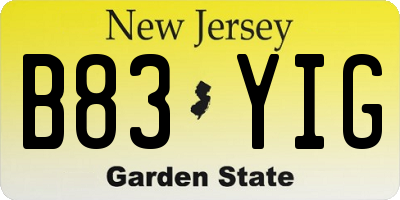 NJ license plate B83YIG