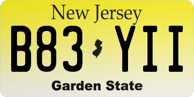 NJ license plate B83YII