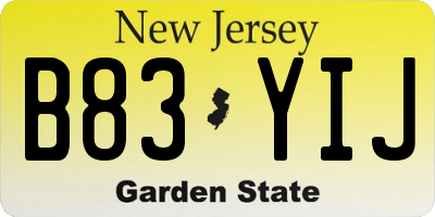 NJ license plate B83YIJ
